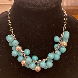 Silver Tone Faux Turquoise Southwestern Style Beaded Choker Collar Necklace